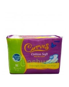 CURVES COTTON OVERNIGHT MAXI WINGS 10s